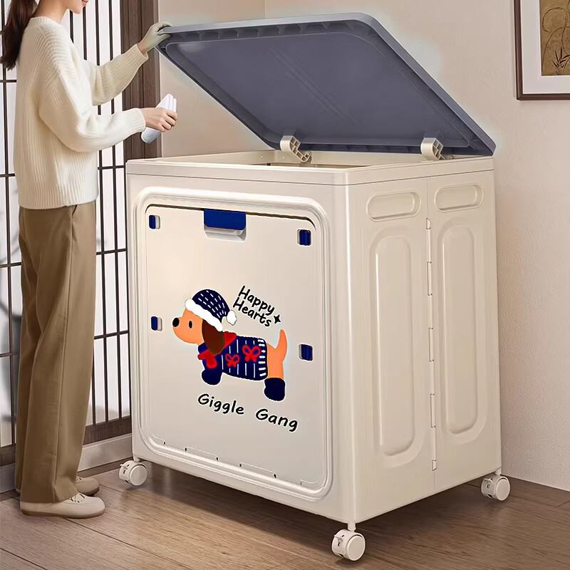 吱凡日本衣服收纳箱大容量超大家用翻盖玩具筐折叠储物柜被子整理箱子 【1个装】蓝腊肠-特大151L【0异味 双开门】