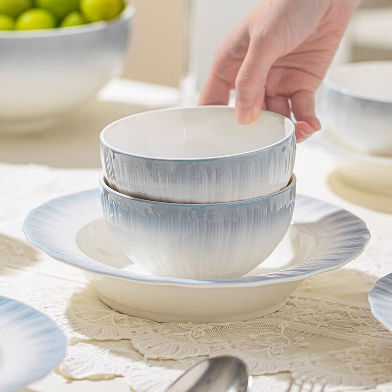 精缔陶瓷JINGDI釉下彩2025新款碗碟套装家用高颜值餐具套装简约陶瓷碗盘碗筷乔迁 4.6英寸花瓣饭碗