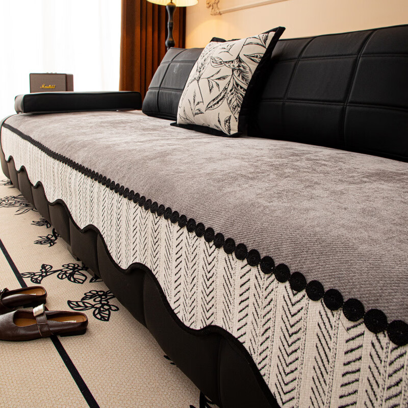 正圣高档沙发垫四季通用防滑2026年新款雪尼尔防猫抓皮沙发专用坐垫 异形见梦-灰色 【面料】 70cm*70cm (可用作扶手和靠背)