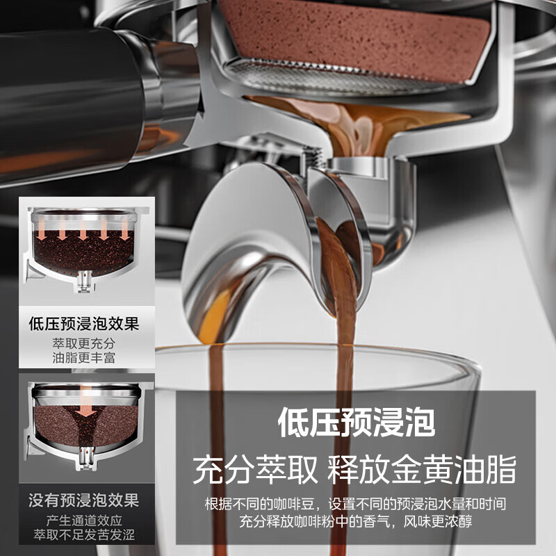 美的(Midea)半自动咖啡机磨豆机冷萃研磨一体机家用意式浓缩双锅炉可视压力30档研磨 【玄武】MA-GE5810黑武士