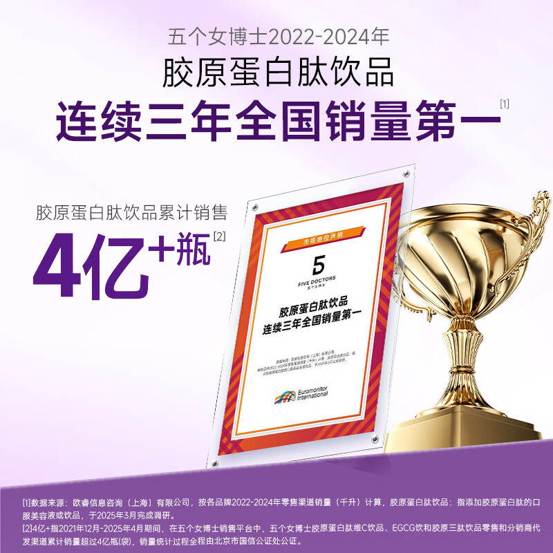 五个女博士【经典肽2.0升级版】胶原蛋白肽维C饮品清甜百香果口味送家人送礼 【经典肽2.0】 10瓶*5盒 +6袋便携装