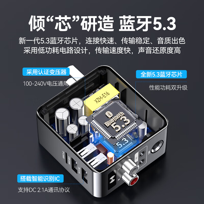 雷翼（RAYEE）蓝牙接收器5.3转老音箱响功放话筒唱歌aux接电脑电视音频发射器立体声U盘TF卡播放适配器 【时尚白】送音频线套装