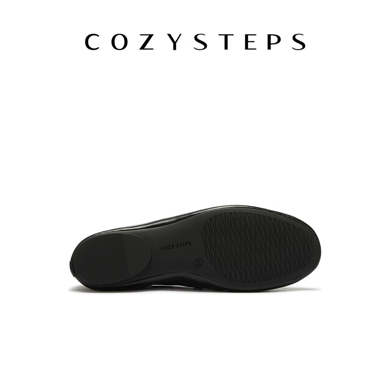 COZY STEPS可至女士26春季新款浅口复古牛皮芭蕾玛丽珍镭射冲孔单鞋女 松露黑 40