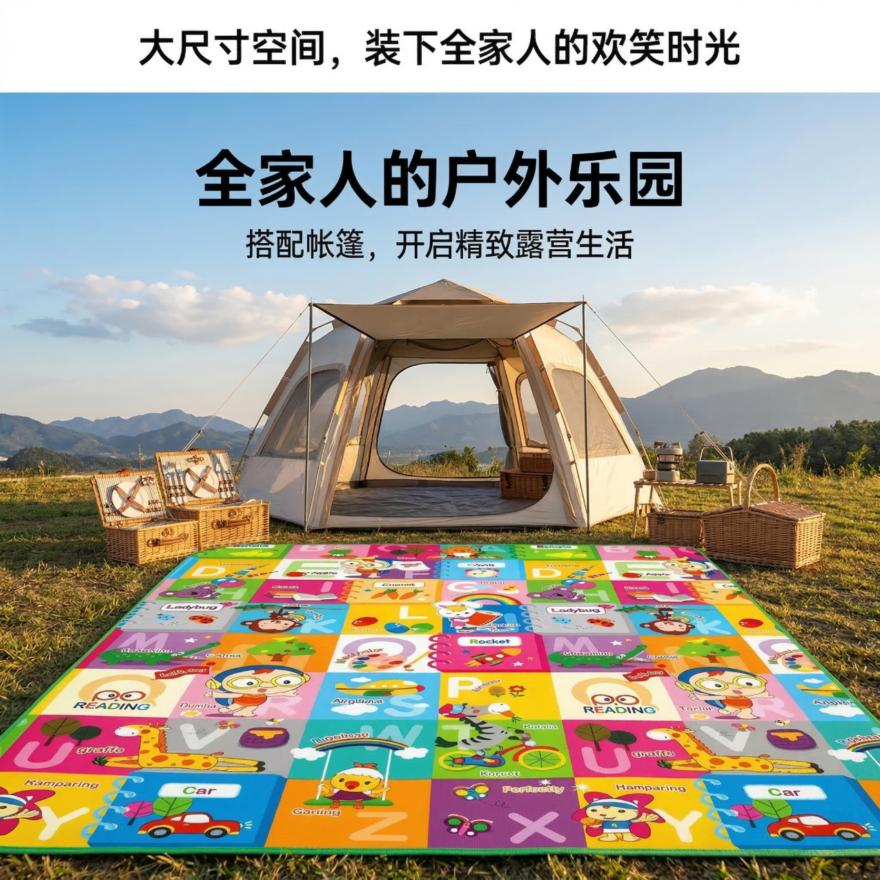 荒野七侠加厚防水防潮野餐垫户外亲子露营帐篷垫沙滩草坪折叠垫爬行垫 1800mmx150mmx5mm（适合2-4人） 双面图案随机+收纳袋