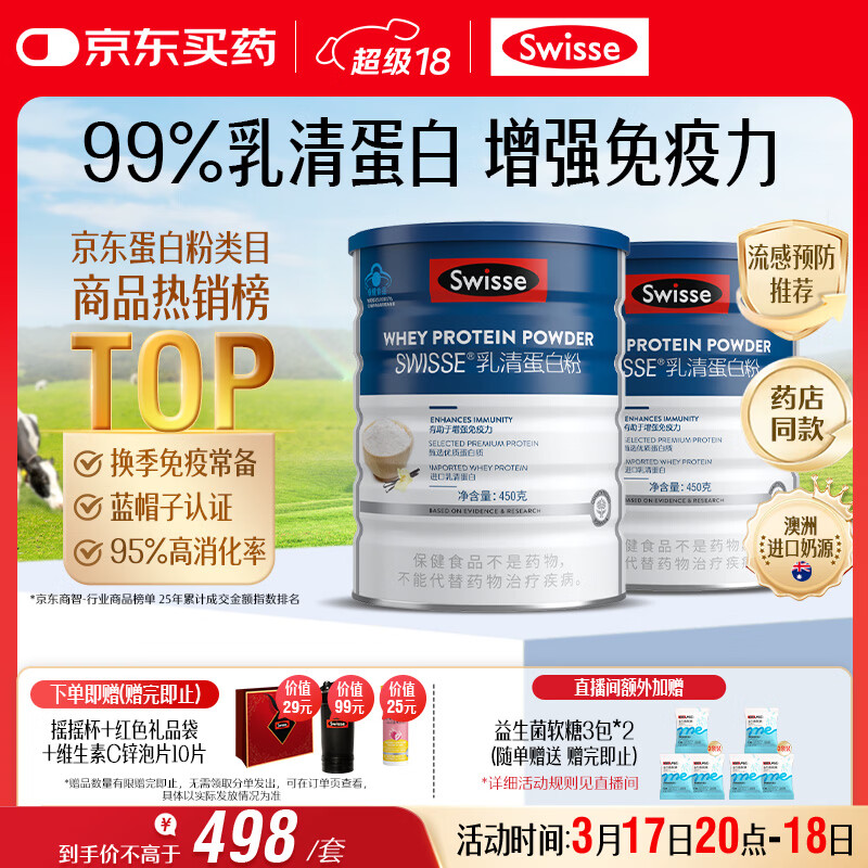 Swisse斯维诗蓝帽乳清蛋白粉 中老年增强免疫力术后营养 药店同款450g*2