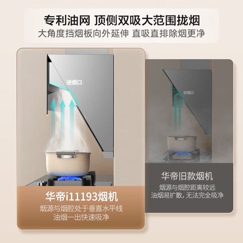 华帝（VATTI）变频大风压顶侧双吸油烟机 侧吸式家用抽油烟机 24立方大吸力 低噪静吸挥手智控自清洁 i11193