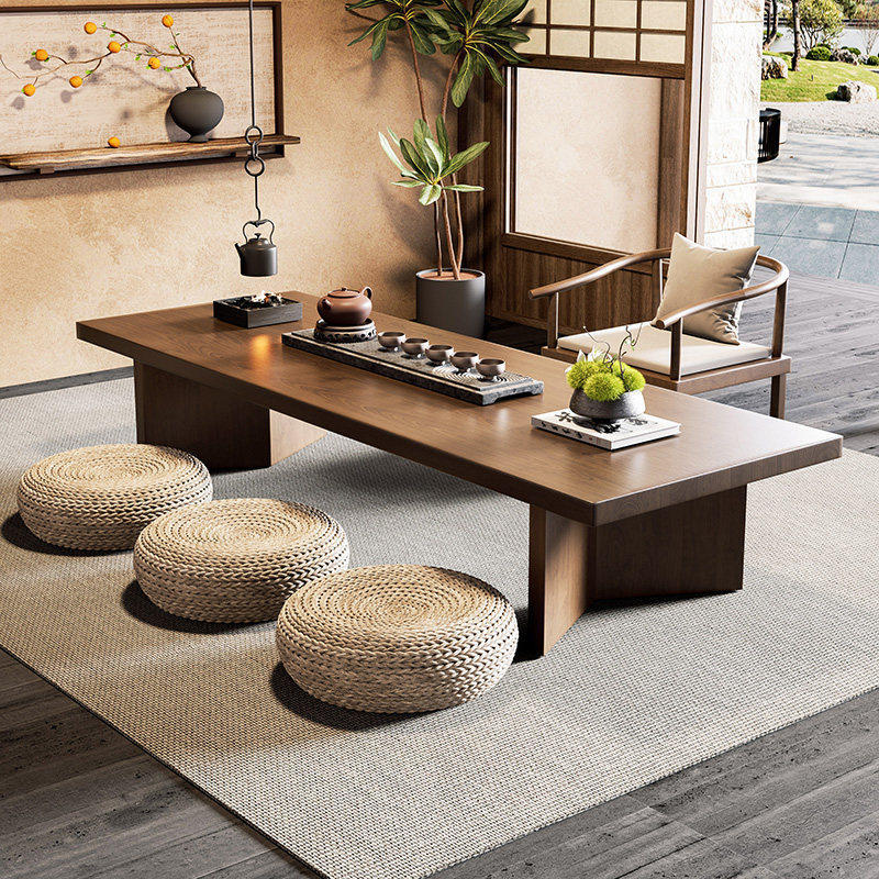 溥畔宋代美学茶桌禅意民宿接待喝茶飘窗矮款茶几 白蜡木茶桌：180x60x33x3cm