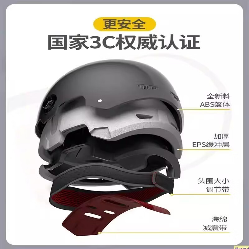 绿源(Luyuan)电动车头盔电瓶车3c认证摩托车头盔女男通用防晒夏季盔半盔安全帽 笑脸-卡其-高清短镜