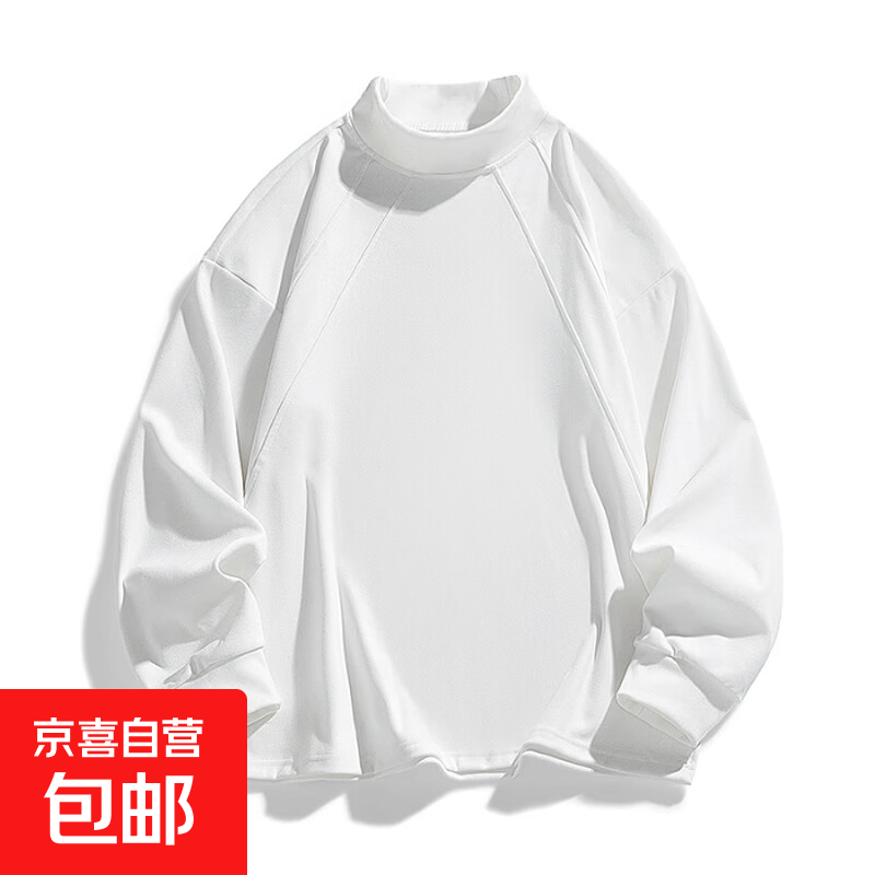 日系简约复古长袖卫衣男春秋cityboy套头衫宽松街头潮牌休闲上衣 白色 L