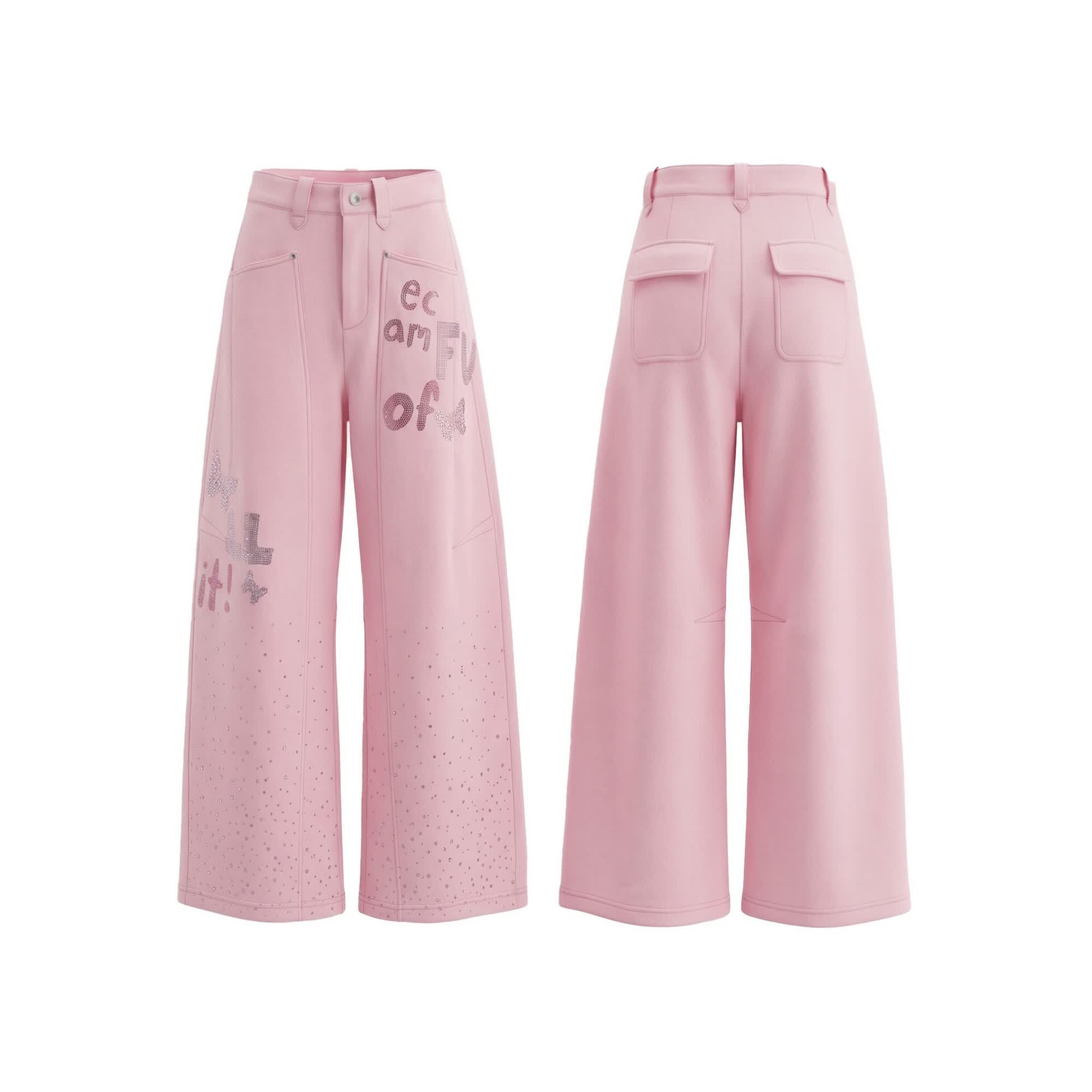TCH2026年春夏新款慵懒风烫钻时尚淑女粉色休闲裤 粉色 2XL 155-170斤