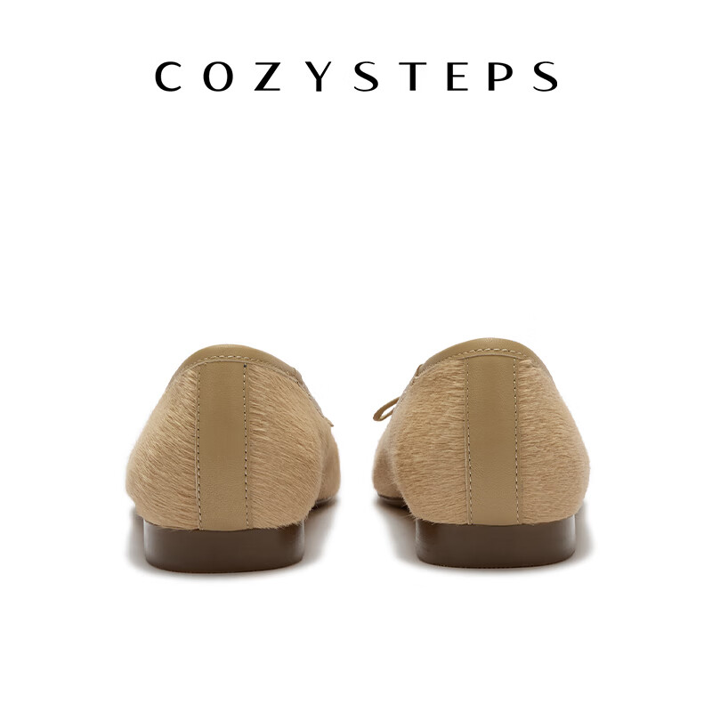 COZY STEPS可至女士26春夏新款牛毛蝴蝶结薄底圆头浅口芭蕾单鞋女 沐日砂 35