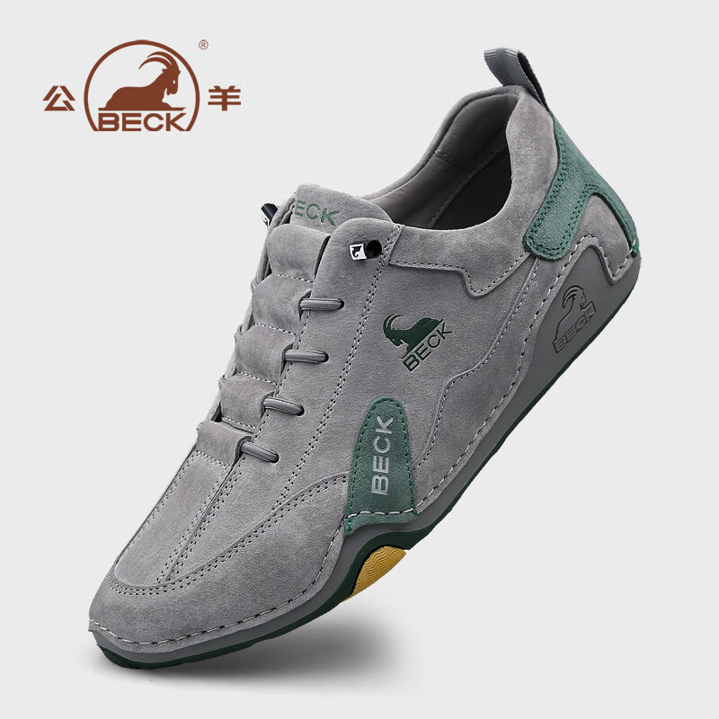 公羊世家男鞋2026春夏季新款百搭复古真皮透气板鞋男一脚蹬休闲鞋子男款 灰色 43