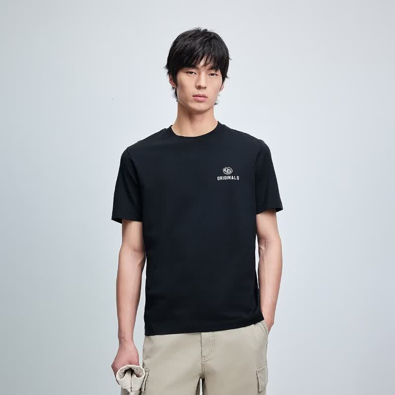 杰克·琼斯(JACK&JONES)26年【100%纯棉】短袖t恤男款夏季新款字母印花高端小众品质男装 E43纯黑色 L (180)