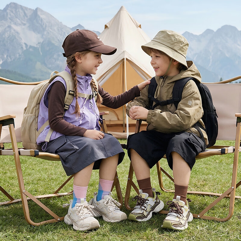 神话悟空夏季儿童运动鞋男女童户外登山鞋防滑徒步鞋出游休闲鞋 黄咖色 26