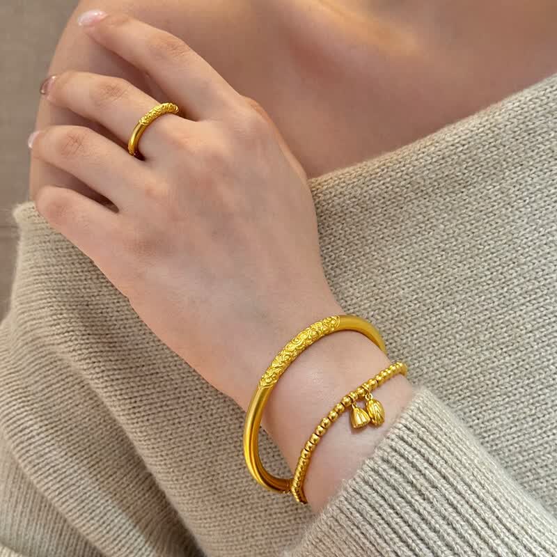 名缘尚古法传承999金包银手镯实心卷草纹封口24K足金足银生日礼物送女友 【加厚包金3.5g】总重约30克 64圈口【足金足银】