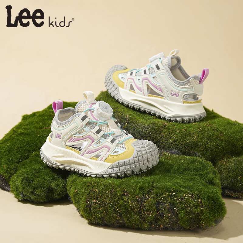 Lee童鞋夏季新款儿童包头沙滩凉鞋女童镂空运动鞋男童 米黄 33 【建议脚长204mm】