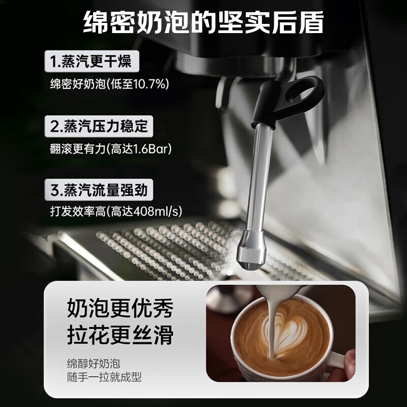 美的(Midea)半自动咖啡机磨豆机冷萃研磨一体机家用意式浓缩双锅炉可视压力30档研磨 【玄武】MA-GE5810黑武士