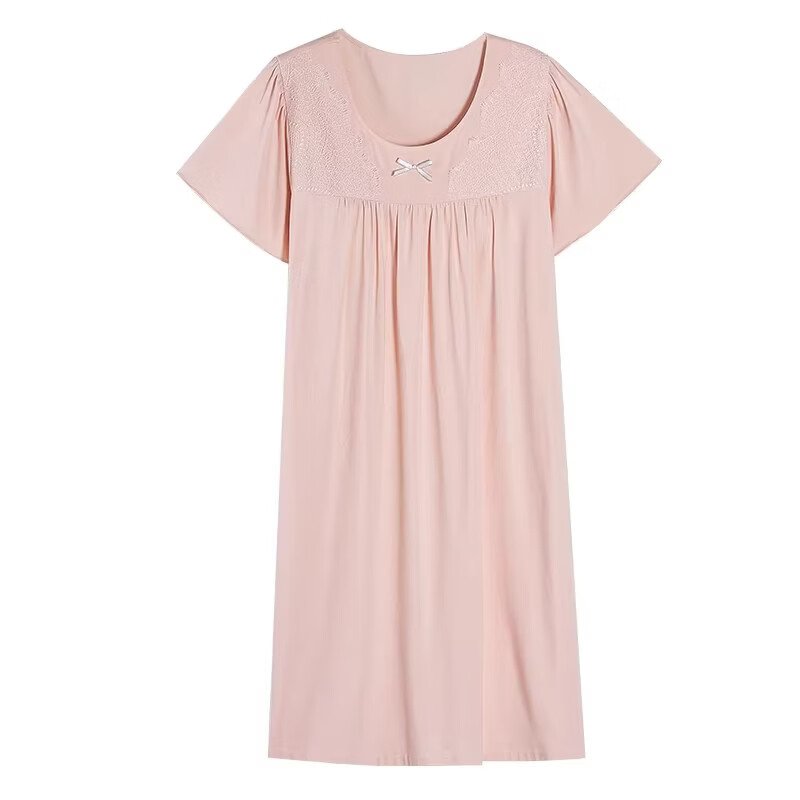 莫代尔莱赛尔睡裙女春夏季圆领蕾丝2026新款带胸垫甜美风家居服 39M26108 L (建议100-120斤)