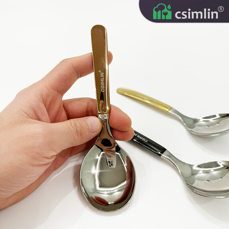 洋臣清洁用具非一次性316不锈钢勺子高颜值吃饭家用加深加厚汤匙 316钢深勺-本色