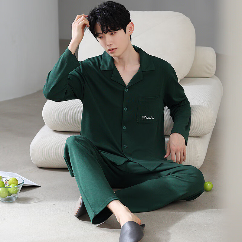 DAPHNE达芙妮【M】加大码5XL男士长袖睡衣春秋季棉质翻领休闲可外穿家居服 CCC-666【加大码男士家居服】 5XL