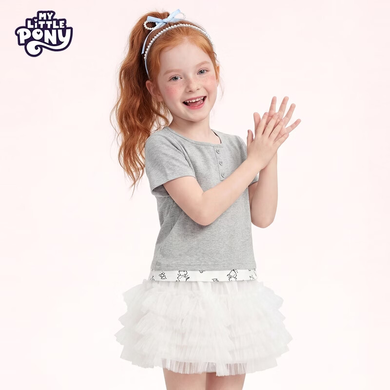 小马宝莉女童夏季短袖T恤2026新款独特假两件上衣中大儿童半袖潮t 【假两件T恤】闪耀碧琪浅蓝 130 130cm