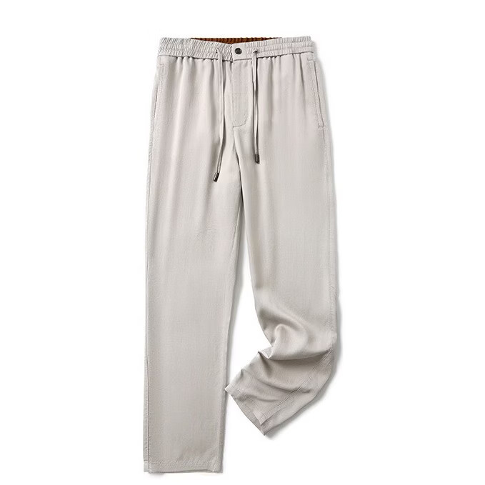 意式轻奢 亚麻天丝莱赛尔纤维春夏季男士透气简约通勤休闲裤 燕麦灰 L 建议130-150斤