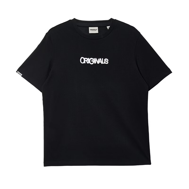 杰克·琼斯（JACK&JONES）26年【100%纯棉】短袖t恤男款夏季新款字母发泡印花潮流品质男装 E43纯黑色 M （175）