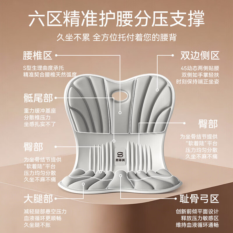 思菲其护腰坐垫人体工学一体式座椅护腰靠垫办公室神器支撑腰部 S03深空灰【160斤承重】