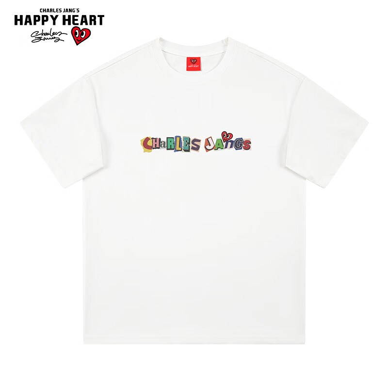查尔斯桃心 夏季宽松简约美式休闲情侣薄款潮流透气百搭短袖T恤 男女同款 白色 S