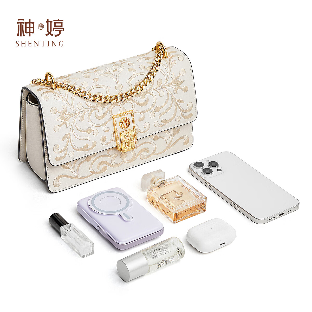 神婷七夕情人节礼物送女朋友刺绣包包女款高级感轻奢单肩斜挎包送老婆 月光白