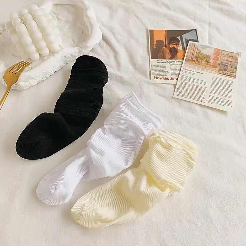 浪莎袜子女休闲夏季薄款冰冰凉感无骨白色配小皮鞋中筒冰丝月子堆堆袜 2黑2白2奶白 均码