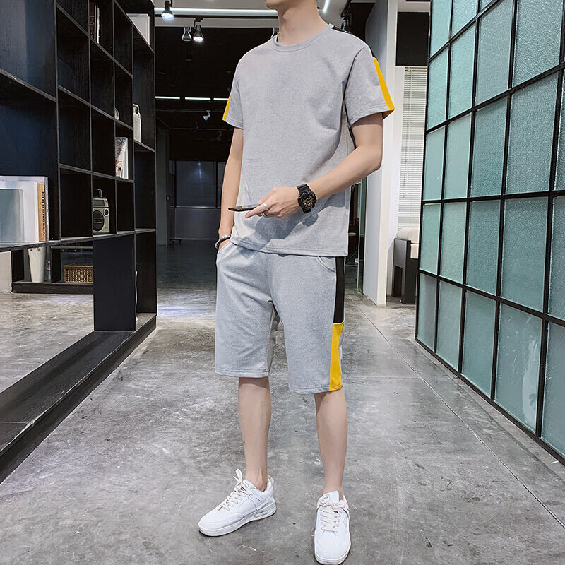 夏季新款男士休闲运动服韩版潮流套装 灰色 4xl