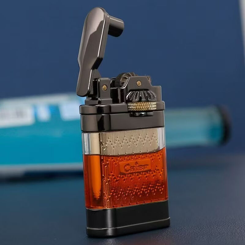 首领正品透明油仓煤油打火机创意齿轮联动侧滑点火个性送男友生日礼物 蓝冰【礼盒装】 豪华版【送火石棉芯+133毫升煤油】