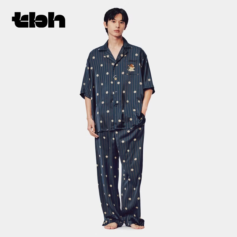 野兽派家居（tbh）【明星同款】都市野兽狮子星光缎家居服套装四季可外穿情侣睡衣 狮子星光缎短袖长裤家居服 许愿币 L