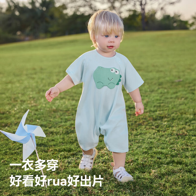 贝肽斯婴儿连体衣夏季新生儿连体衣男女宝宝短袖爬服哈衣 萌萌小象 90cm