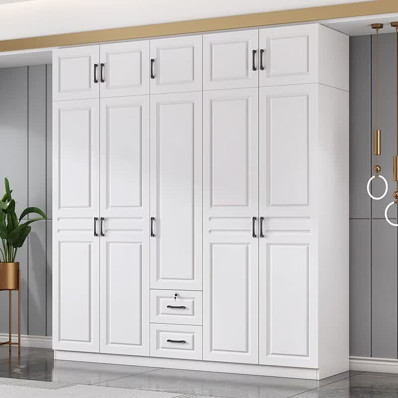 森勋欧式衣柜家用卧室实木衣柜小户型主卧带抽屉一体大容量储物收纳柜 【送货入户包安装】加深60cm+实木 黑色把手140*60*200主柜