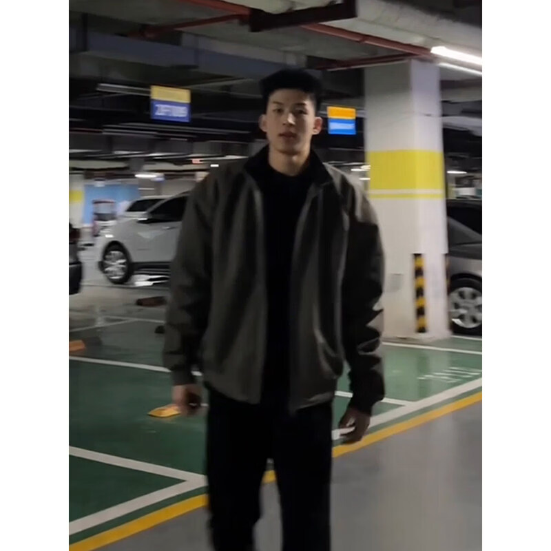 DEREJERINE痞帅美式灰色外套男款春秋季cleanfit行政飞行夹克短款立领棒球服 狼灰色 S 85-100斤