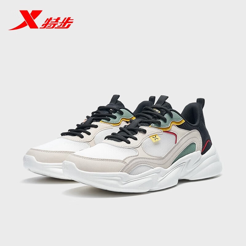 特步（XTEP）ZW【国潮】男鞋年秋季新款轻便休闲鞋男士复古百搭潮流运动鞋男 帆白/象牙白/黑 41