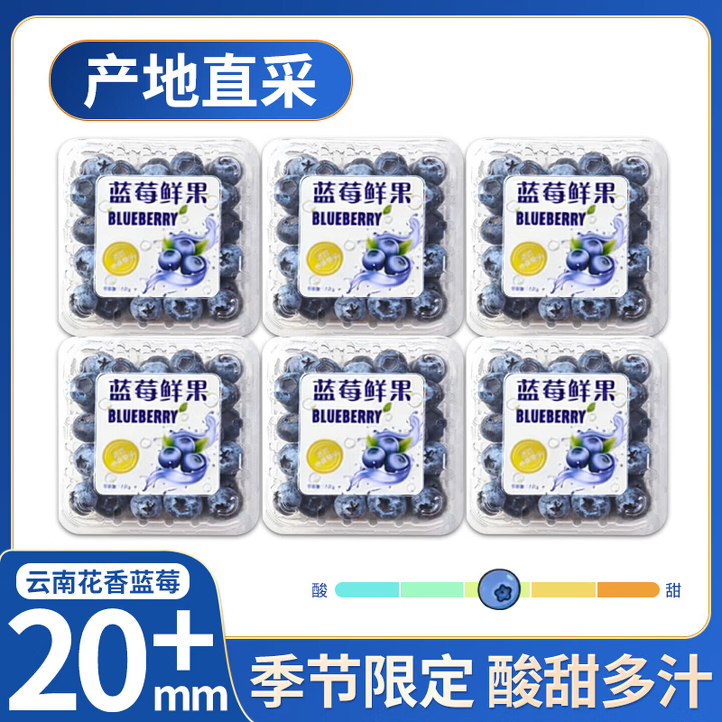 旭霁云南蓝莓【多地次日达】花香蓝莓超大蓝莓新鲜水果送礼物品盒 6盒装【巨实惠复购爆款】100g-125g/盒 【精品果|果大更甜】单果18mm+