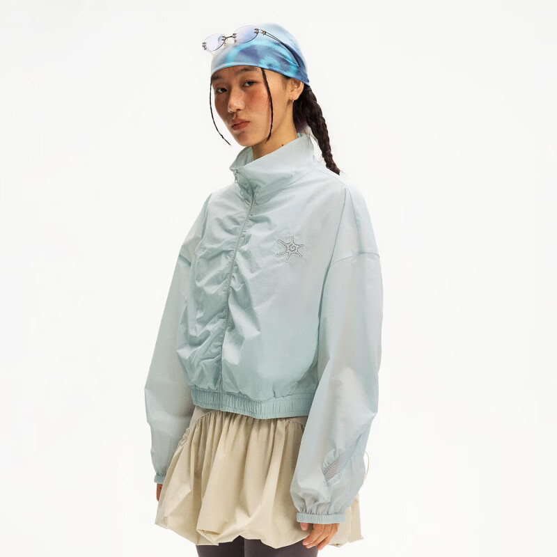 瞬时山野Monterest户外镂空绣立领宽松短款UPF40+防晒夹克外套女 薄荷绿 L （WL）