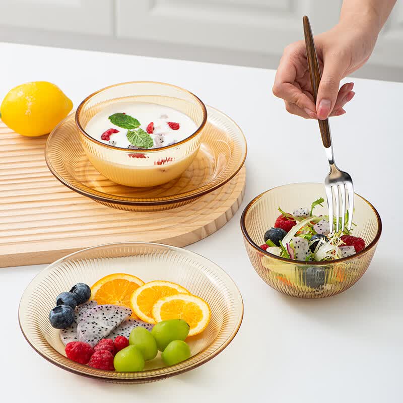 安买 高硼硅耐热玻璃碗2件套 5英寸饭碗汤碗 耐高温可微波水果碗S1240