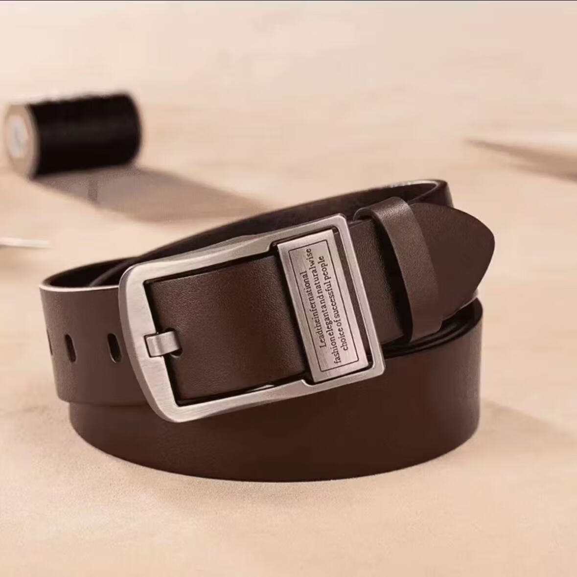 【成功男人皮带】新款男士腰带针扣经典商务休闲皮带时尚百搭WY 银扣棕带 120cm