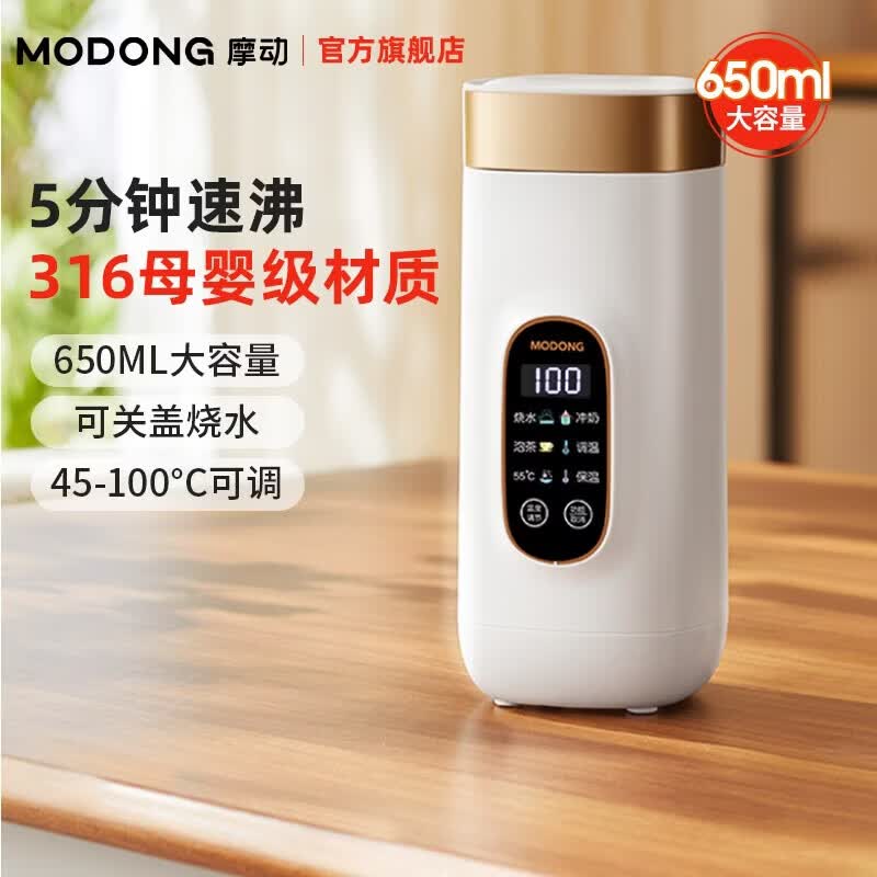 摩动烧水杯电热水杯便携式烧水壶304/316不锈钢出差小型电热水壶保温恒温壶加热自动保温杯旅行热水壶 0.65L 白色丨316母婴级内胆（飞机免托运） 便携电热水杯