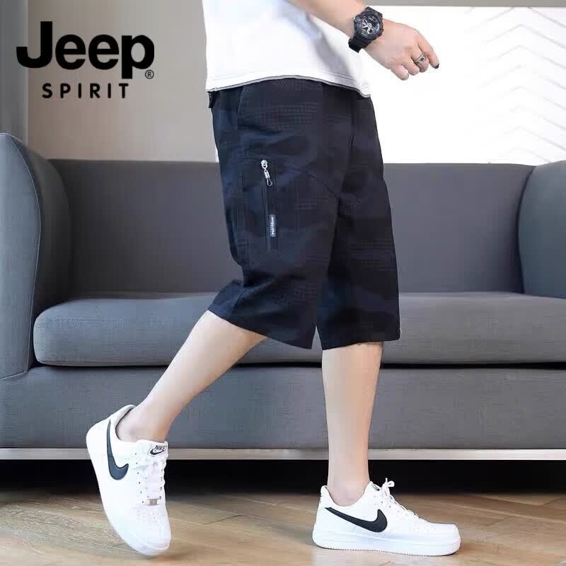 JEEP SPIRIT吉普七分短裤男士2026夏季薄款纯棉大码中裤多口袋外穿工装裤子男 NHHS/A4-16-8531军绿色 XL