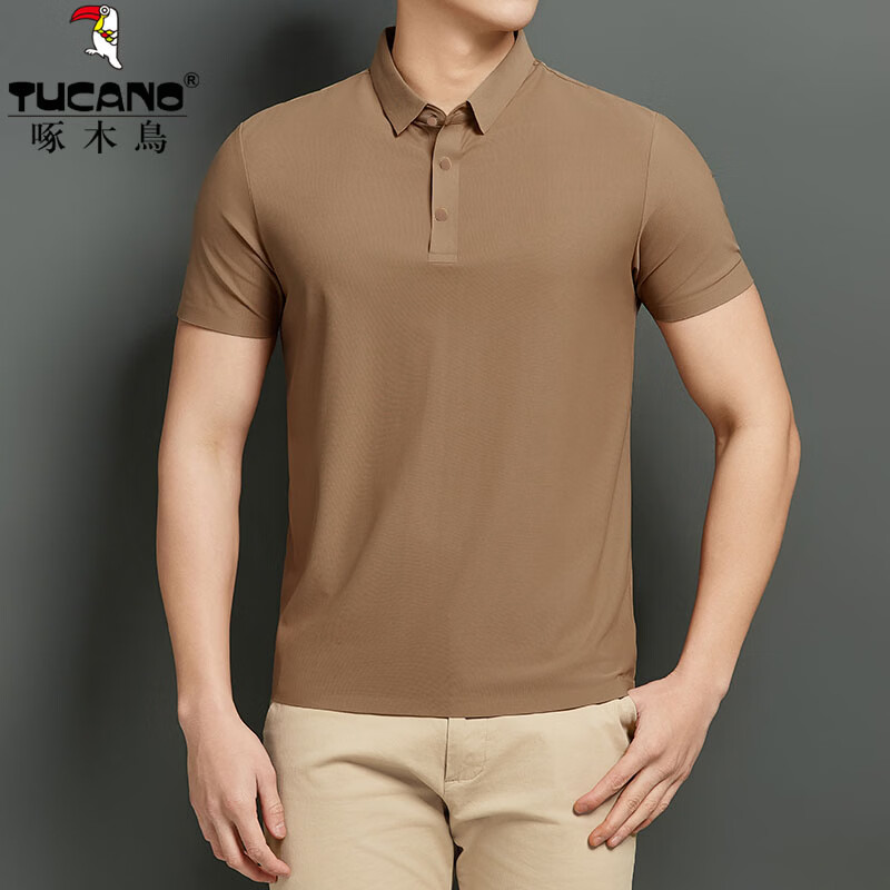 啄木鸟（TUCANO）短袖t恤男高端冰丝无痕夏季男士翻领POLO衫弹力免烫上衣速干半袖 灰蓝 L (170) 建议115-130斤