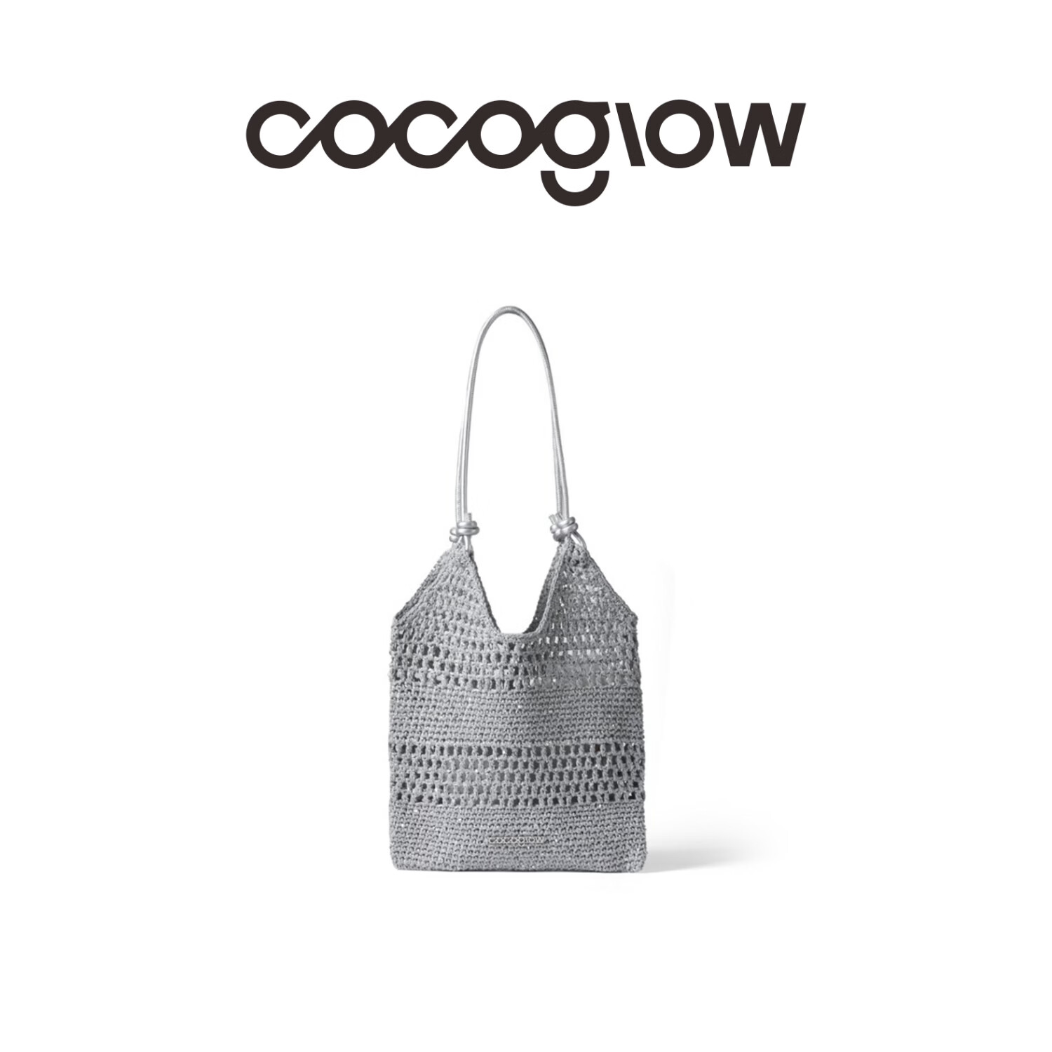 COCOGLOW新款手工钩针毛线编织包通勤包包单肩托特包38女神节礼物520 银灰色