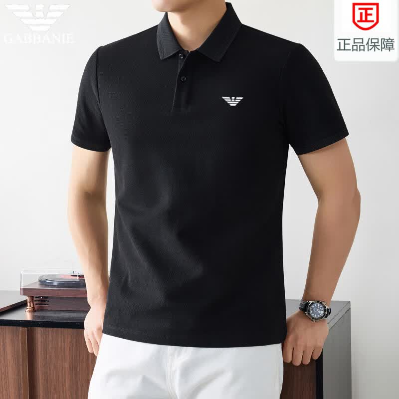 阿玛尼（ARMANI）意大利正品专柜纯棉商务休闲短袖T恤男夏季百搭纯色polo衫男高端 十大奢侈品男装国际一线品牌湖蓝色 3XL 185_(170-185斤)