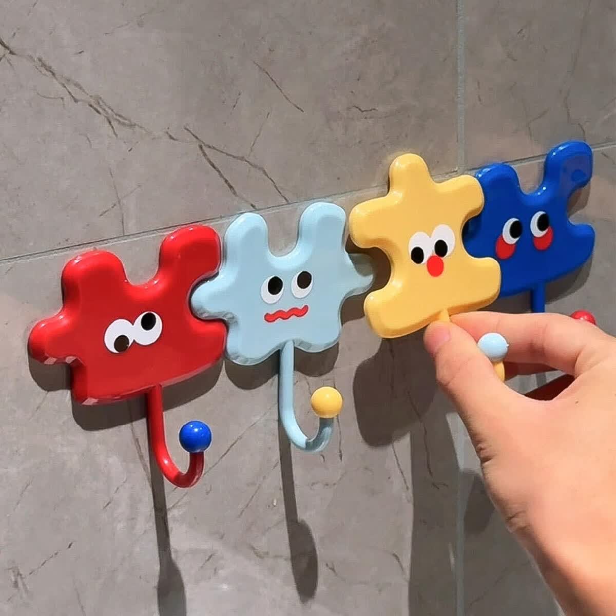 溥畔多巴胺拼图挂钩强力粘胶免打孔强力承重浴室厨房门后墙壁无痕粘钩 拼图挂钩1套[稳固不掉防水防潮]