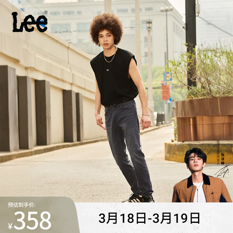 Lee【张凌赫代言】凉凉裤726标准直脚轻薄黑灰色男牛仔裤休闲潮流 黑灰色 34