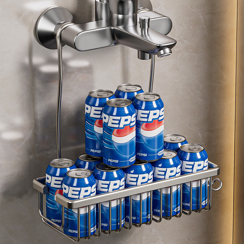 浴室置物架免打孔淋浴房卫生间花洒挂架洗发水沐浴露挂篮厕所收纳 太空铝加深挂篮黑色大号带钩